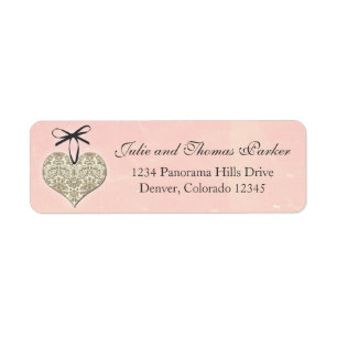 Pink Vintage Damask Heart Wedding Return Address Label