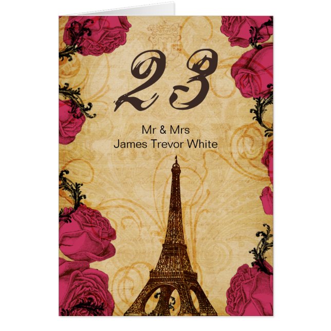 Pink vintage eiffel tower Paris Table Numbers (Front)