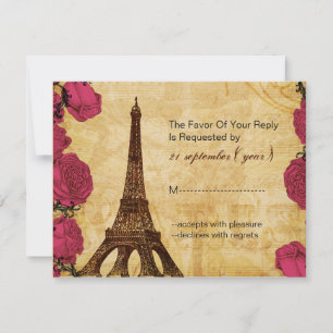 Pink vintage eiffel tower Paris wedding rsvp