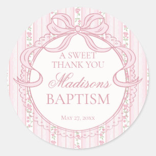 Pink Vintage Fancy Floral Baptism Circle Classic Round Sticker