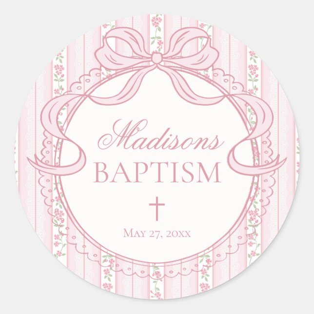 Pink Vintage Fancy Floral Baptism Envelope Seal (Front)
