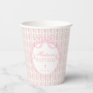 Pink Vintage Fancy Floral Baptism Paper Cups