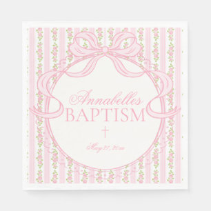 Pink Vintage Fancy Floral Baptism Table Decor Napkin