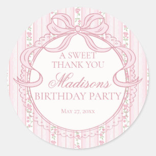 Pink Vintage Fancy Floral Birthday Party Circle Classic Round Sticker