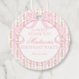Pink Vintage Fancy Floral Birthday Party Circle Favour Tags
