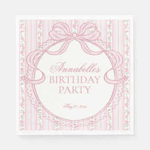 Pink Vintage Fancy Floral Birthday Party Dessert Napkin