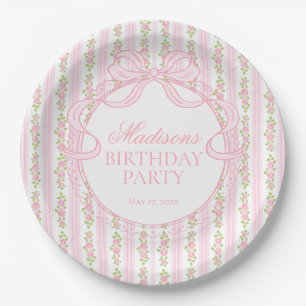 Pink Vintage Fancy Floral Birthday Party Paper Plate