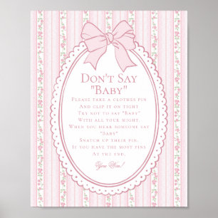 Pink Vintage Fancy Floral Dont Say Baby Game Poster