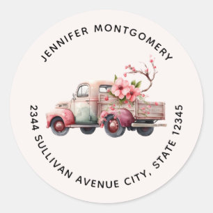 Pink Vintage Farmer's Truck Address Classic Round Sticker