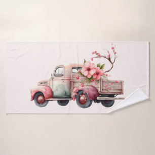 Pink Vintage Farmer's Truck Bath Towel Set