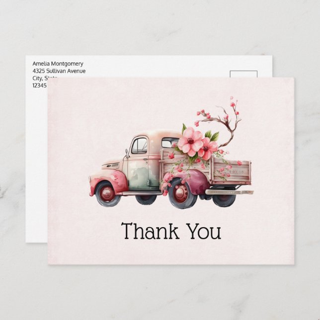 Pink Vintage Farmer's Truck Postcard (Front/Back)