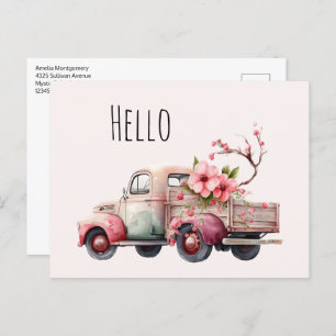 Pink Vintage Farmer's Truck Postcard