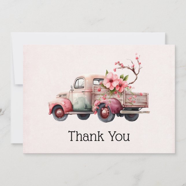 Pink Vintage Farmer's Truck Thank You Card (Front)