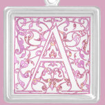 Pink vintage filigree letter A Silver Plated Necklace<br><div class="desc">A gift for her</div>