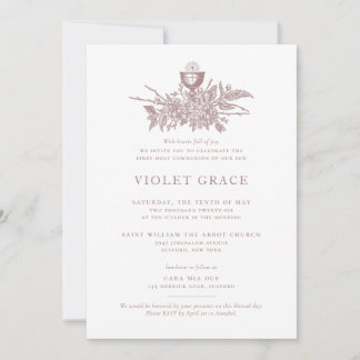 Pink Vintage Floral Communion Invitation