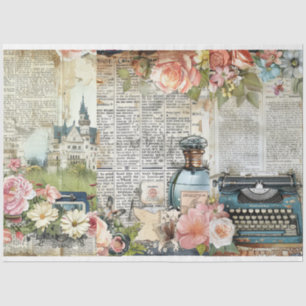 Pink Vintage Floral Ephemera Collage Decoupage Tissue Paper