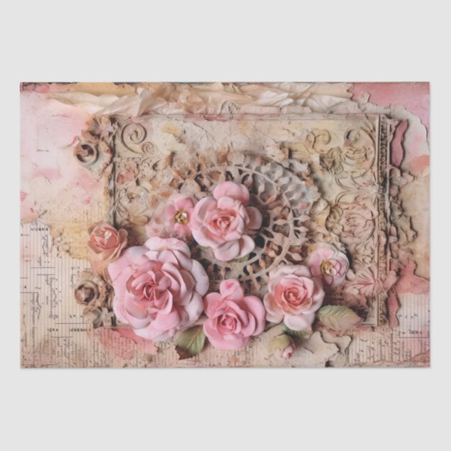 Pink Vintage Floral Grunge Decoupage Tissue Paper (Front)