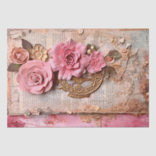 Pink Vintage Floral Grunge Decoupage Tissue Paper