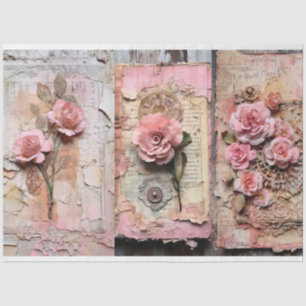 Pink Vintage Floral Grunge Decoupage Tissue Paper