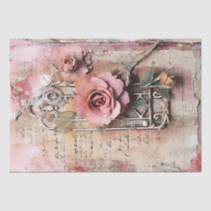 Pink Vintage Floral Grunge Decoupage Tissue Paper