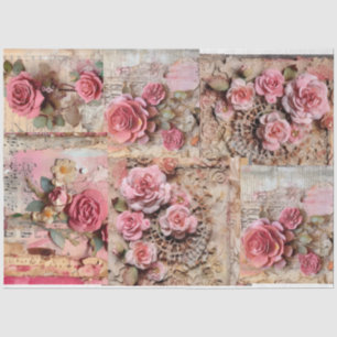 Pink Vintage Floral Grunge Decoupage Tissue Paper