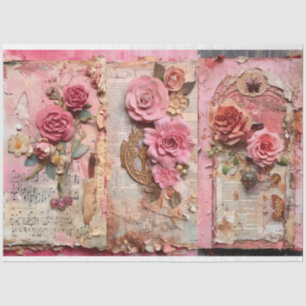 Pink Vintage Floral Grunge Decoupage Tissue Paper