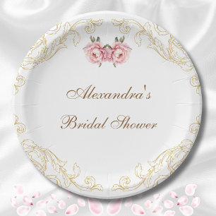 Pink Vintage Floral Peony Bridal Shower Paper Plate