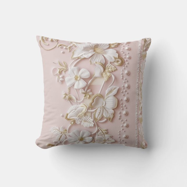 Pink Vintage Floral Throw Pillow (Front)
