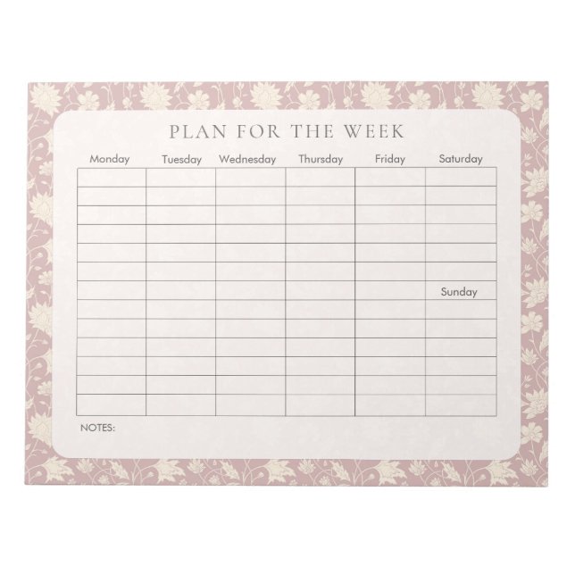 Pink Vintage Floral Weekly Planner Tearaway  Notepad (Front)