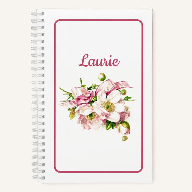 Pink Vintage Flower Bouquet Name Notebook (Front)