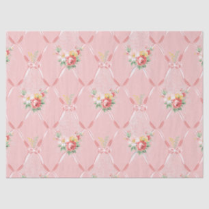 Pink Vintage Flowers on Pink Ribbon Trellis Tissue Paper
