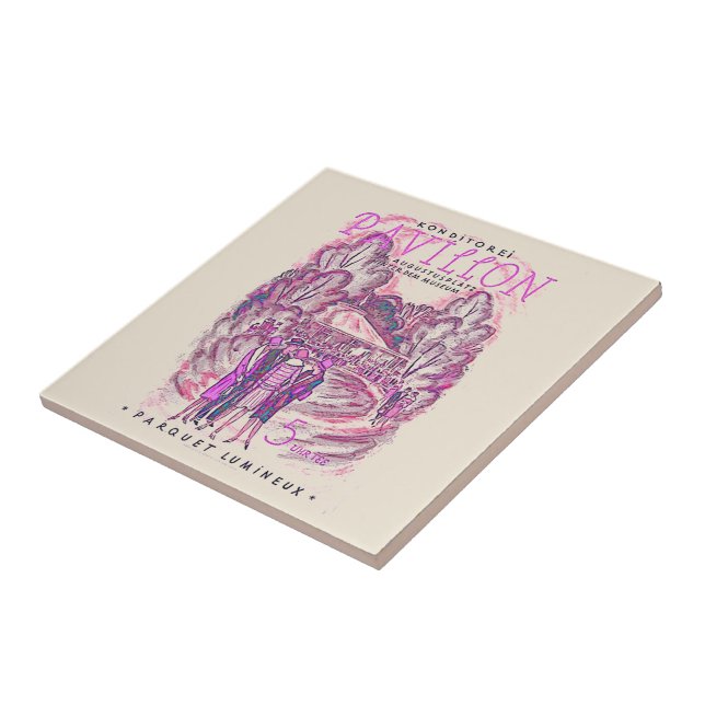 Pink Vintage French Advertising Event Poster  Ceramic Tile (Side)