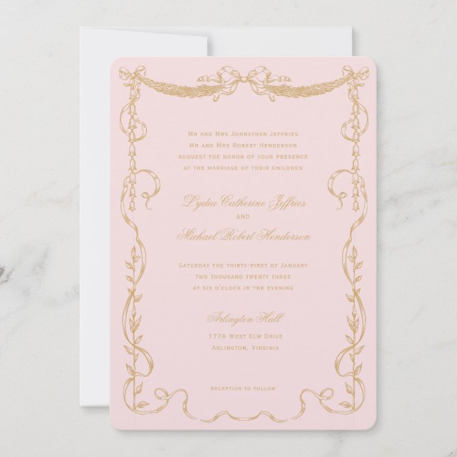 Pink Vintage French Swag Monogram Invitation (Front)