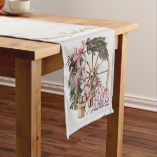 Pink Vintage Gnomes and Wagon Wheel Short Table Runner