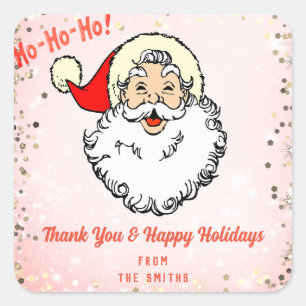 Pink Vintage Jolly Santa Christmas Thank You Square Sticker