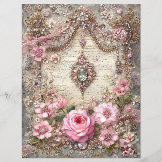 Pink Vintage Junk Journal Scrapbook Paper (Front)
