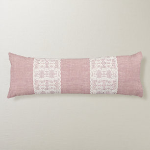 pink,Vintage, lace, burlap, grunge, victorian Body Cushion