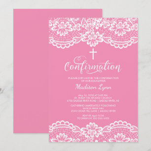 Pink Vintage Lace Confirmation Invitation