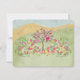 Pink Vintage Love Bird Flower Swirl Wedding RSVP