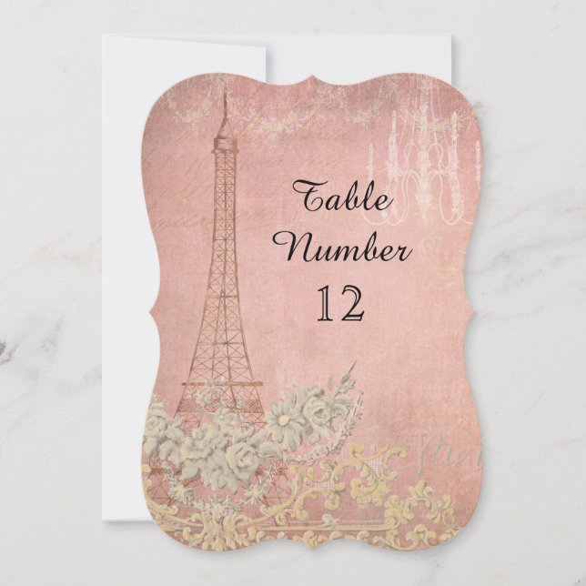 Pink Vintage Paris Parisian Reception Table Number (Front)