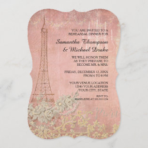 Pink Vintage Paris Parisian Rehearsal Dinner Invitation