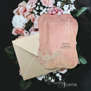 Pink Vintage Paris Parisian Stylish Bridal Shower Invitation