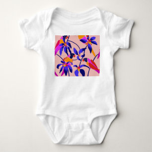 Pink Vintage Parrots: Exotic Seamless Illustration Baby Bodysuit