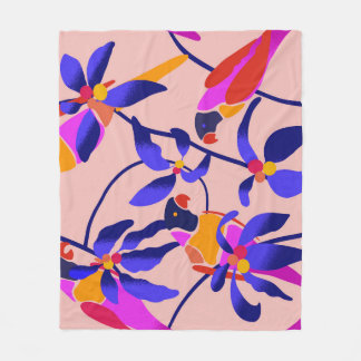 Pink Vintage Parrots: Exotic Seamless Illustration Fleece Blanket