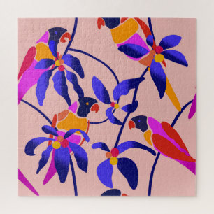 Pink Vintage Parrots: Exotic Seamless Illustration Jigsaw Puzzle