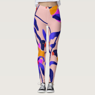Pink Vintage Parrots: Exotic Seamless Illustration Leggings