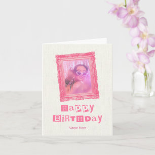Pink vintage photo frame birthday card