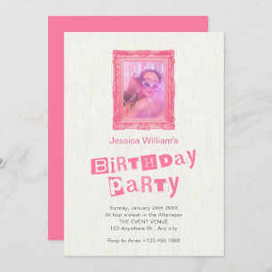 Pink vintage photo frame birthday  invitation