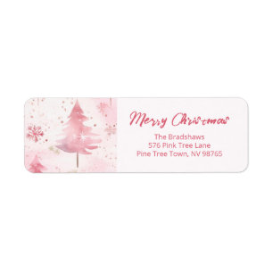 Pink Vintage Pine Trees Christmas Return Address Label