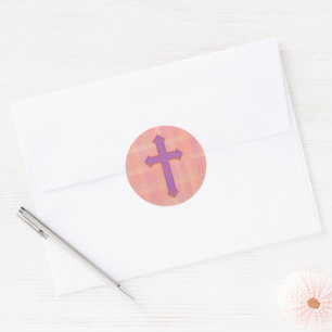 Pink Vintage Plaid Purple Faith Cross Stickers